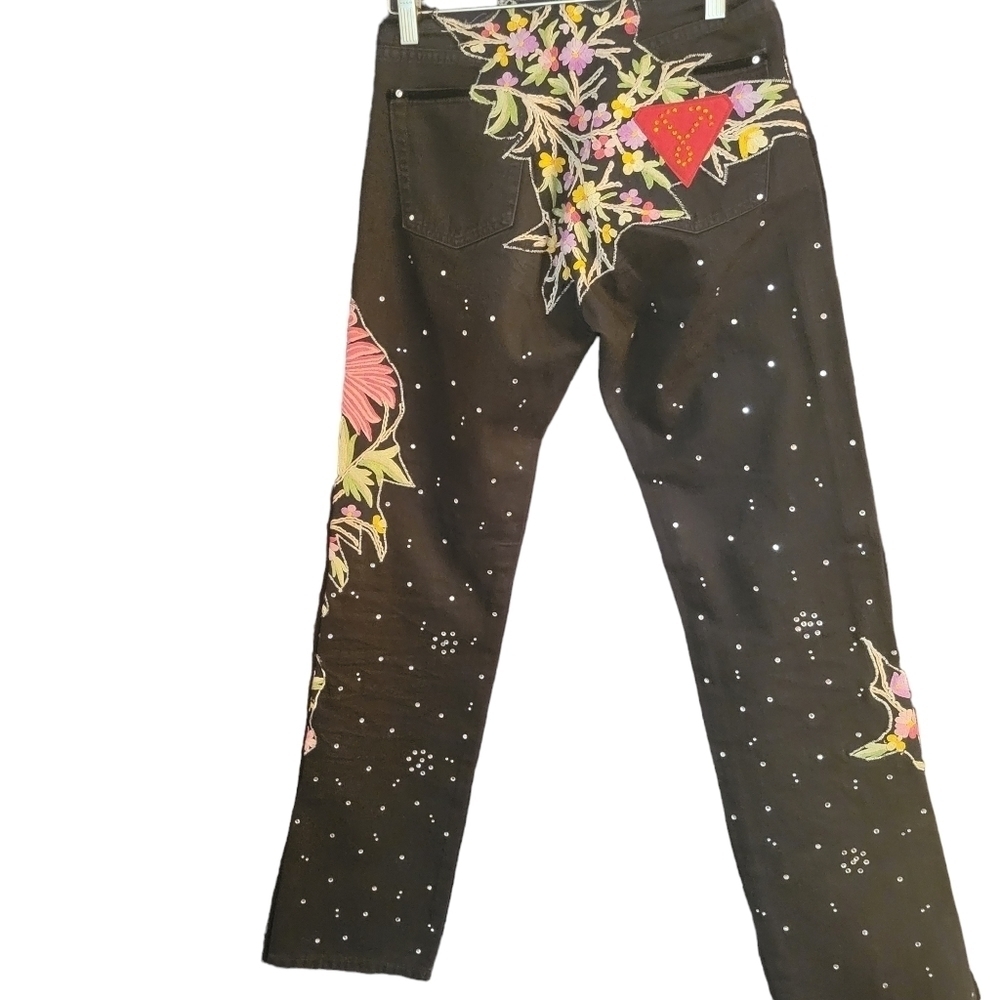 Vintage INVEST IN THE ORIGINAL VOYAGE Black Jeans with Rhinestones - Picture 3 of 9